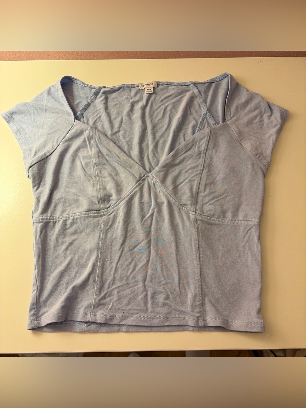 Garage Light Blue V-Neck Short Sleeve Top